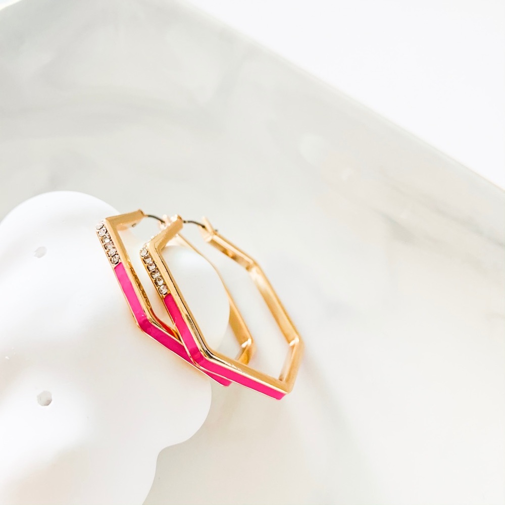 DKNY Octagon Hoop Earrings Pink